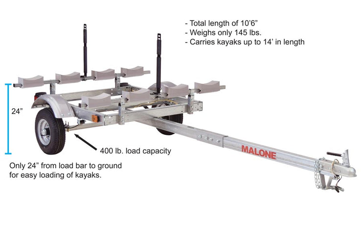 Malone EcoLight™ 4 Kayak Trailer Package (1 Stacker & 4 Sets Foam Blocks)